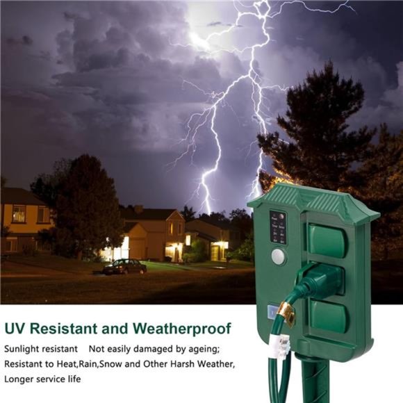 Outdoor Light Timer Waterproof, Dusk to Dawn Power Stake Timer, 6 Outlets - Picture 6 of 7